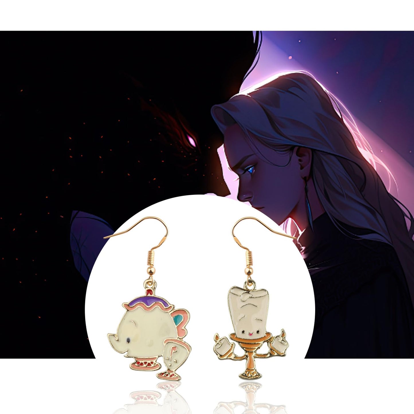 CENWA Beauty Beast Inspired Jewelry Cartoon Animal Earrings Gift for Movie Fan