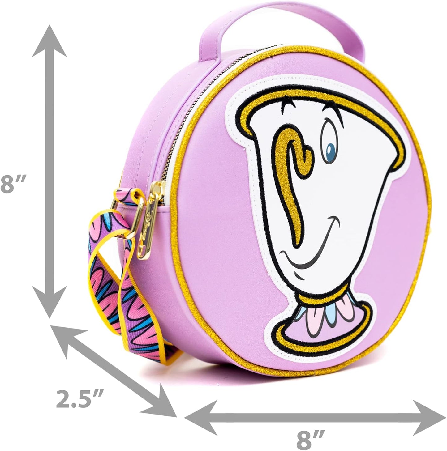 Disney Bag, Crossbody, Round, Beauty and the Beast Chip Poses, Lavender, Vegan Leather