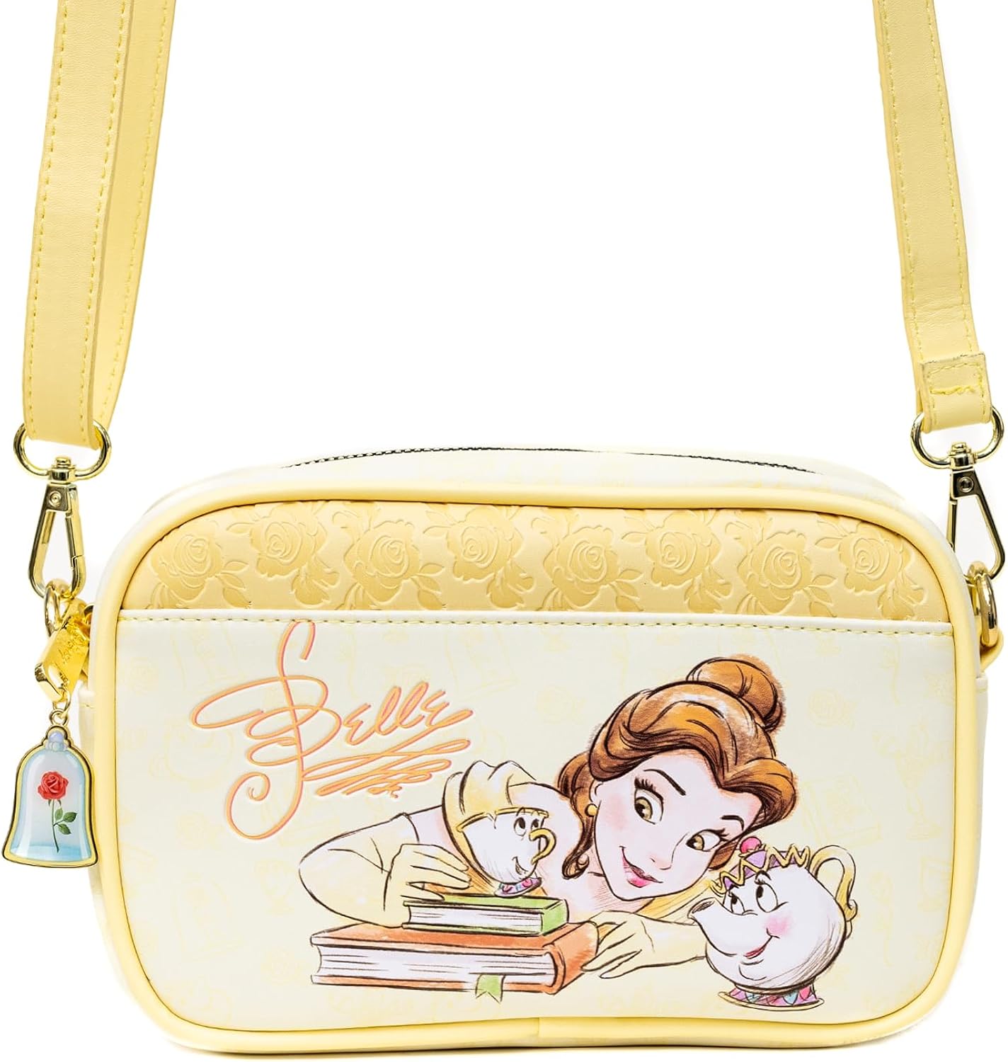 Disney Bag, Crossbody, Beauty and the Beast Belle Chip Mrs Potts and Beast Pose, Vegan Leather