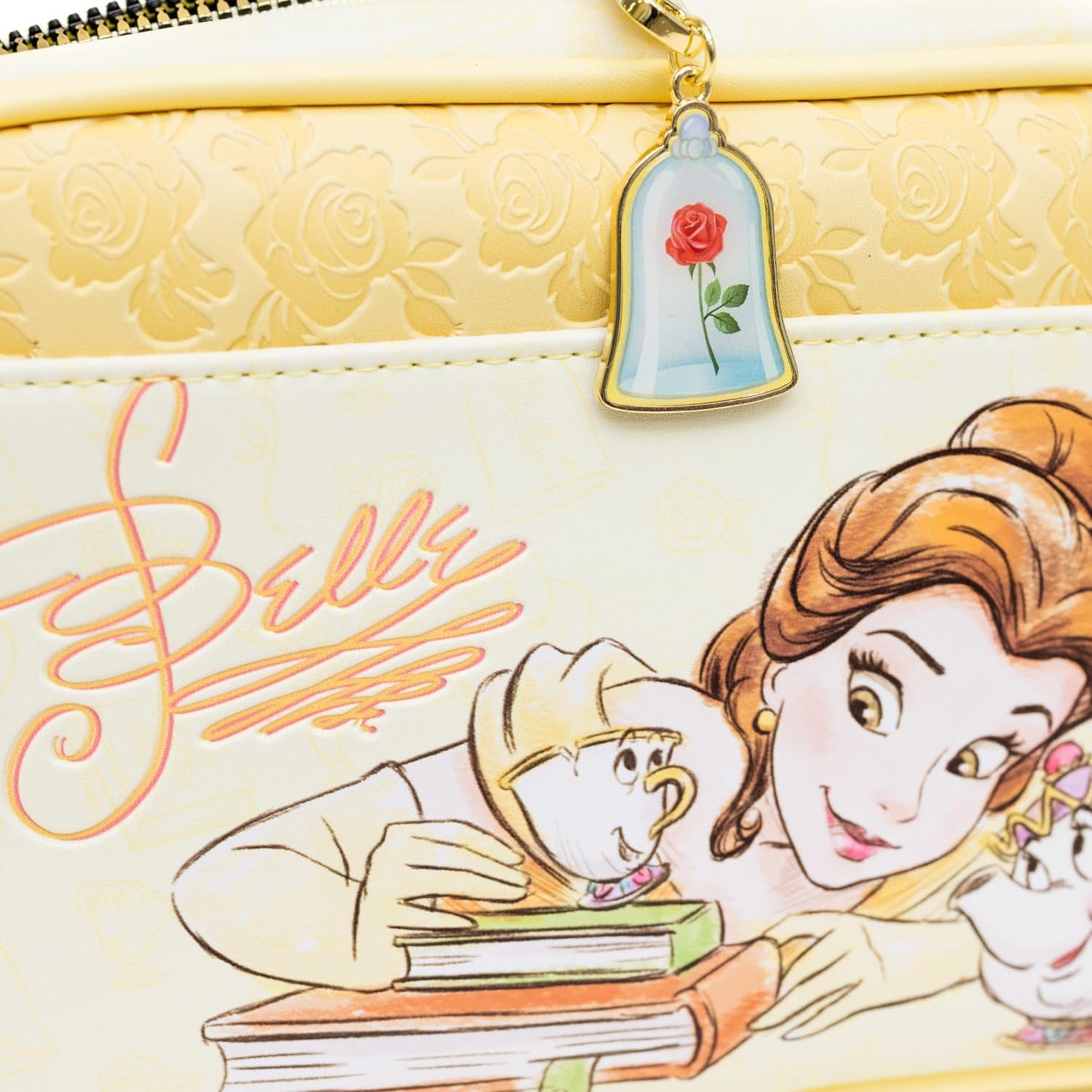 Disney Bag, Crossbody, Beauty and the Beast Belle Chip Mrs Potts and Beast Pose, Vegan Leather